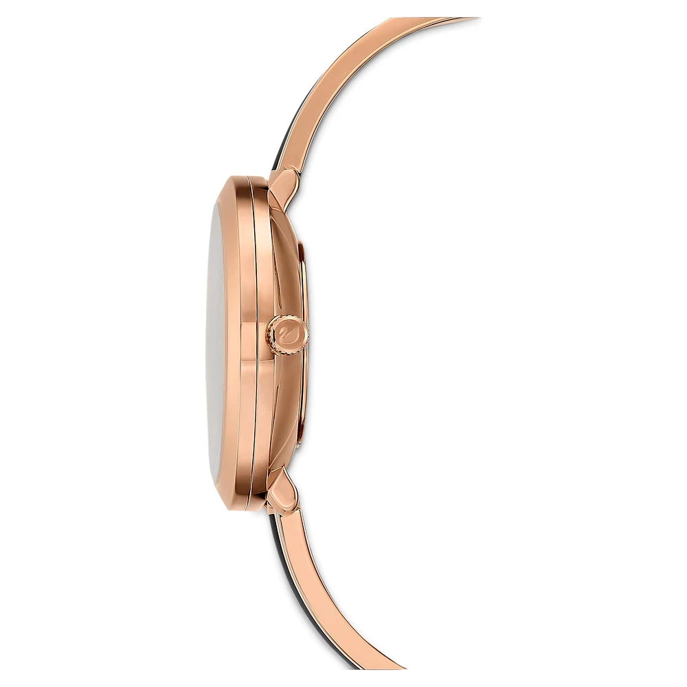 Crystalline delight watch, Swiss Made, Metal bracelet, Black, Rose gold-tone finish by SWAROVSKI