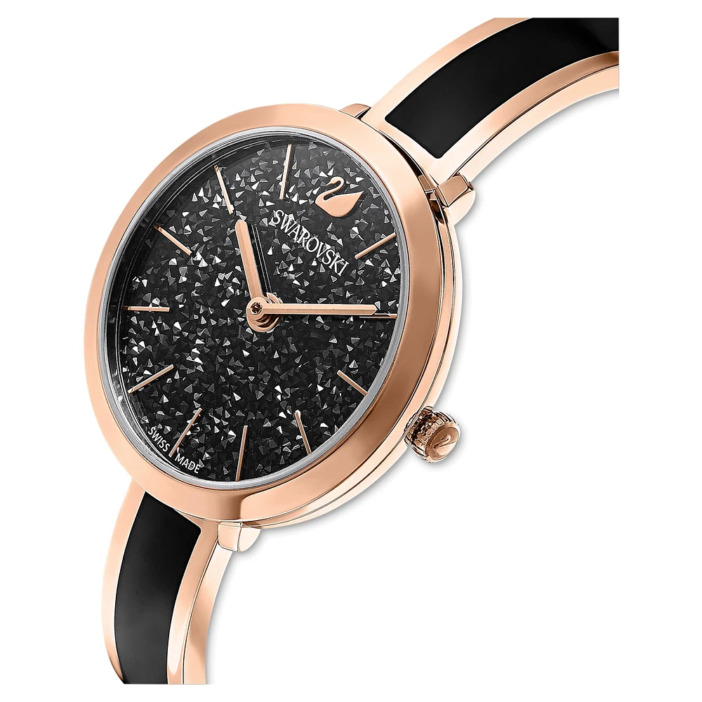 Crystalline delight watch, Swiss Made, Metal bracelet, Black, Rose gold-tone finish by SWAROVSKI