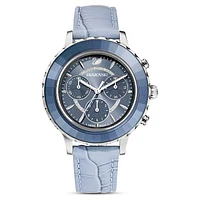 Octea lux chrono watch, Swiss Made, Leather strap, Blue, Stainless steel by SWAROVSKI