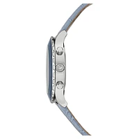 Octea lux chrono watch, Swiss Made, Leather strap, Blue, Stainless steel by SWAROVSKI