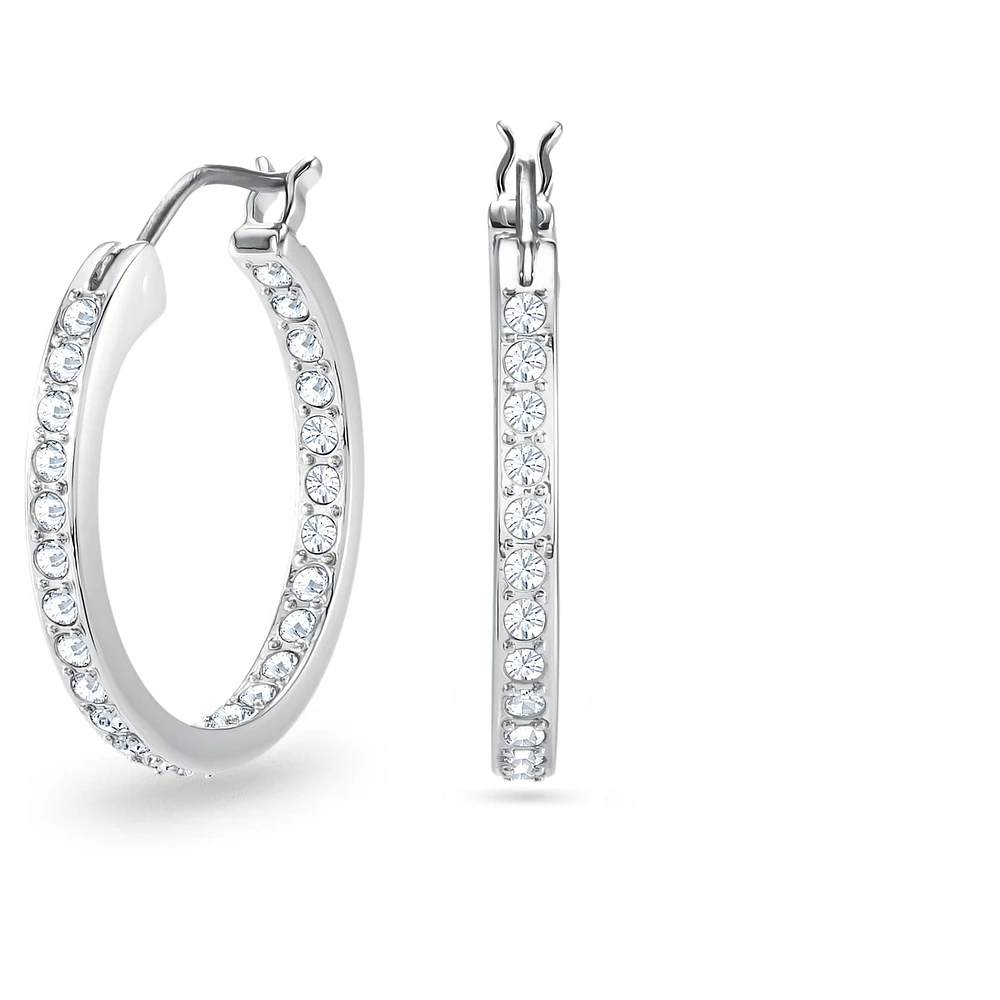 Sommerset hoop earrings, White, Rhodium plated by SWAROVSKI