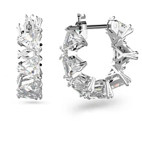 Ortyx hoop earrings, Triangle cut, Small, White, Rhodium plated by SWAROVSKI