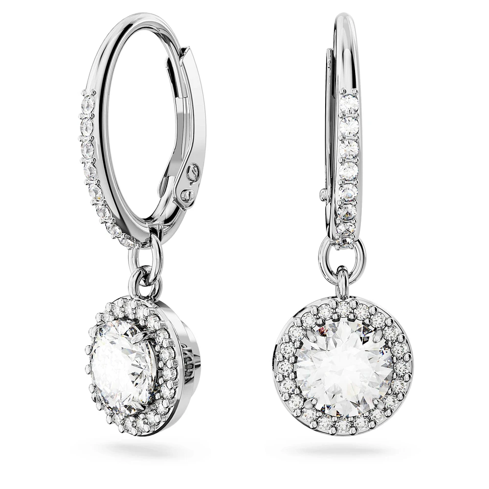 Constella drop earrings, Round cut, Pavé, White, Rhodium plated by SWAROVSKI