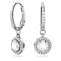 Constella drop earrings, Round cut, Pavé, White, Rhodium plated by SWAROVSKI