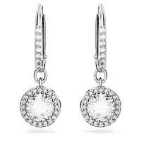 Constella drop earrings, Round cut, Pavé, White, Rhodium plated by SWAROVSKI