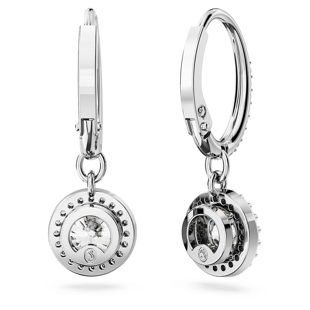 Constella drop earrings, Round cut, Pavé, White, Rhodium plated by SWAROVSKI