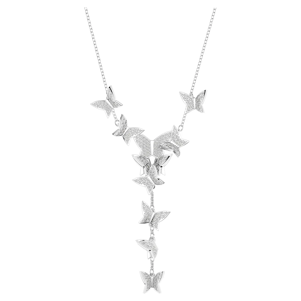 Idyllia Lilia Y necklace, Butterfly, White, Rhodium plated by SWAROVSKI