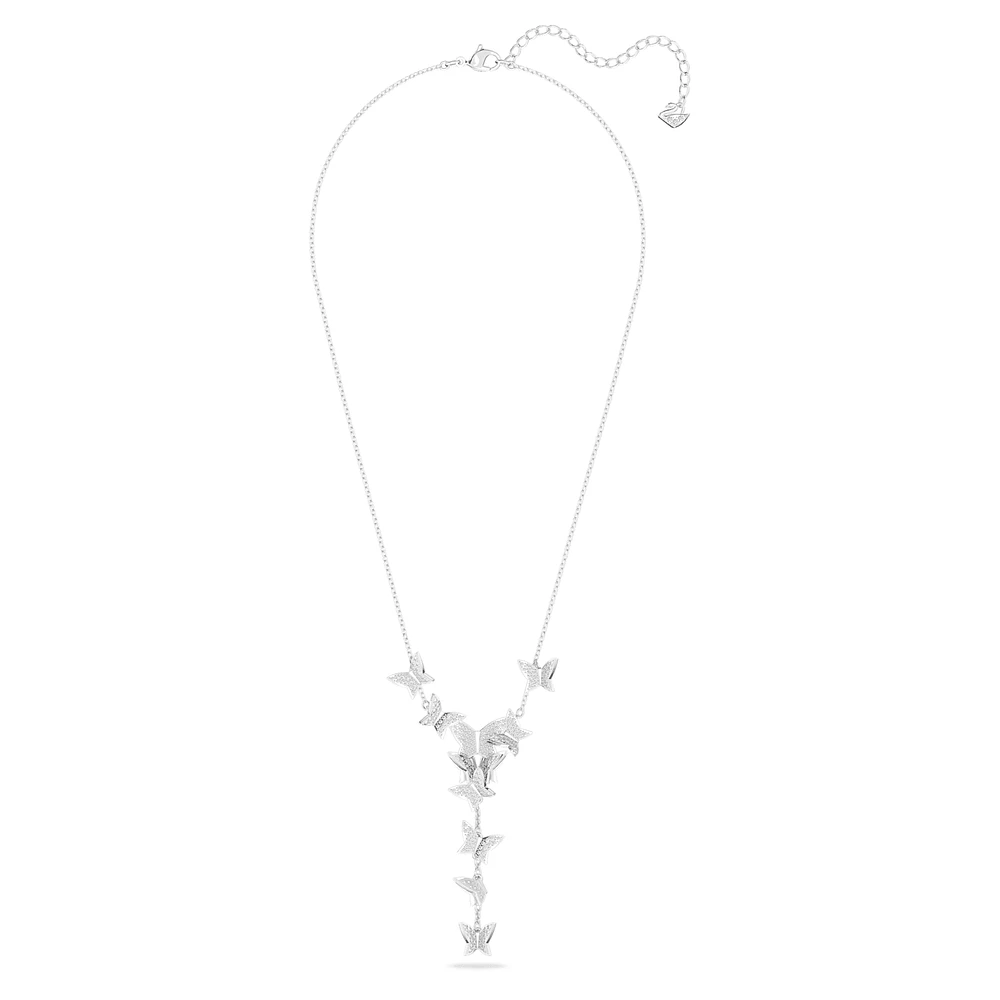 Idyllia Lilia Y necklace, Butterfly, White, Rhodium plated by SWAROVSKI