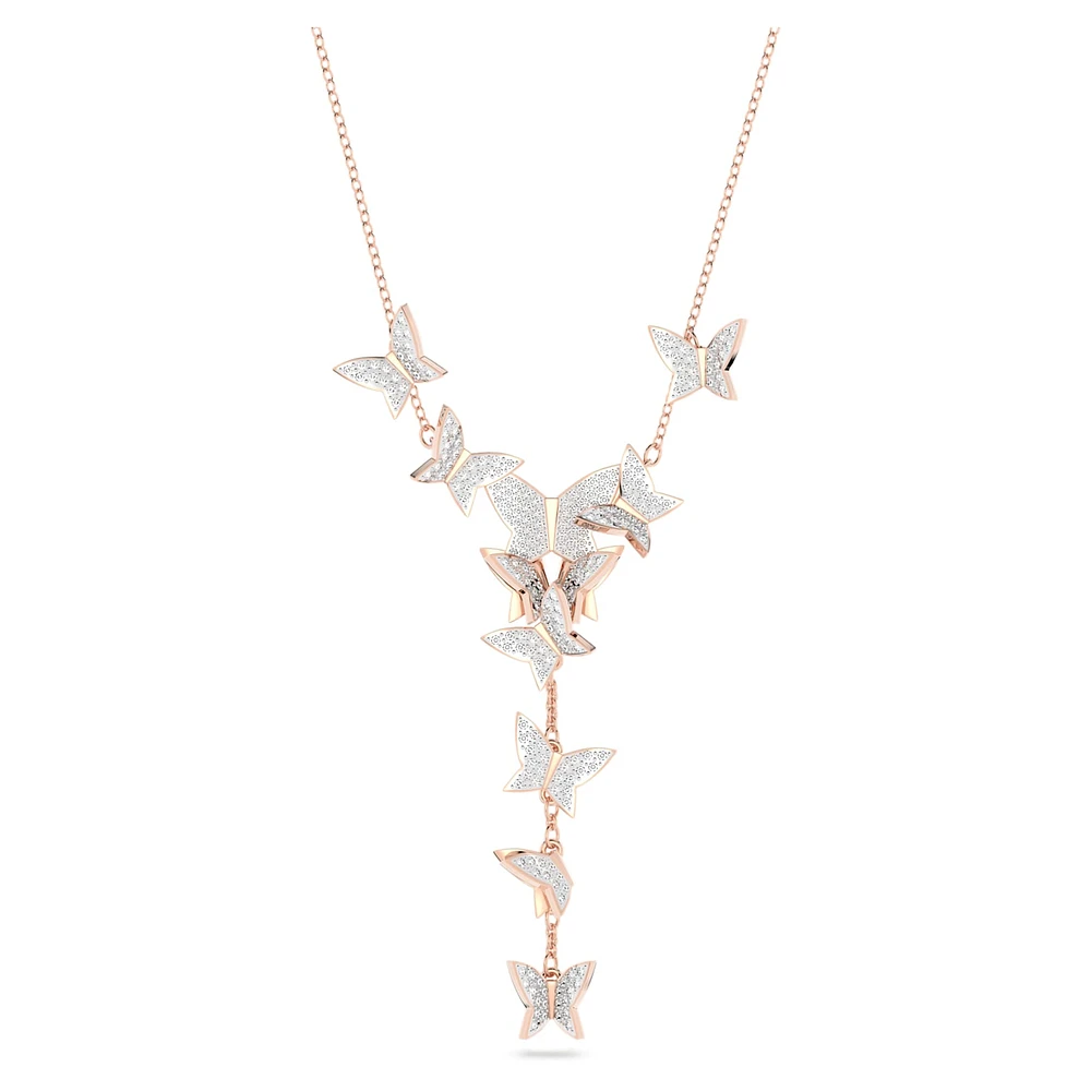 Idyllia Lilia Y necklace, Butterfly, White, Rose gold-tone plated by SWAROVSKI