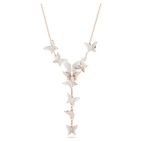 Idyllia Lilia Y necklace, Butterfly, White, Rose gold-tone plated by SWAROVSKI