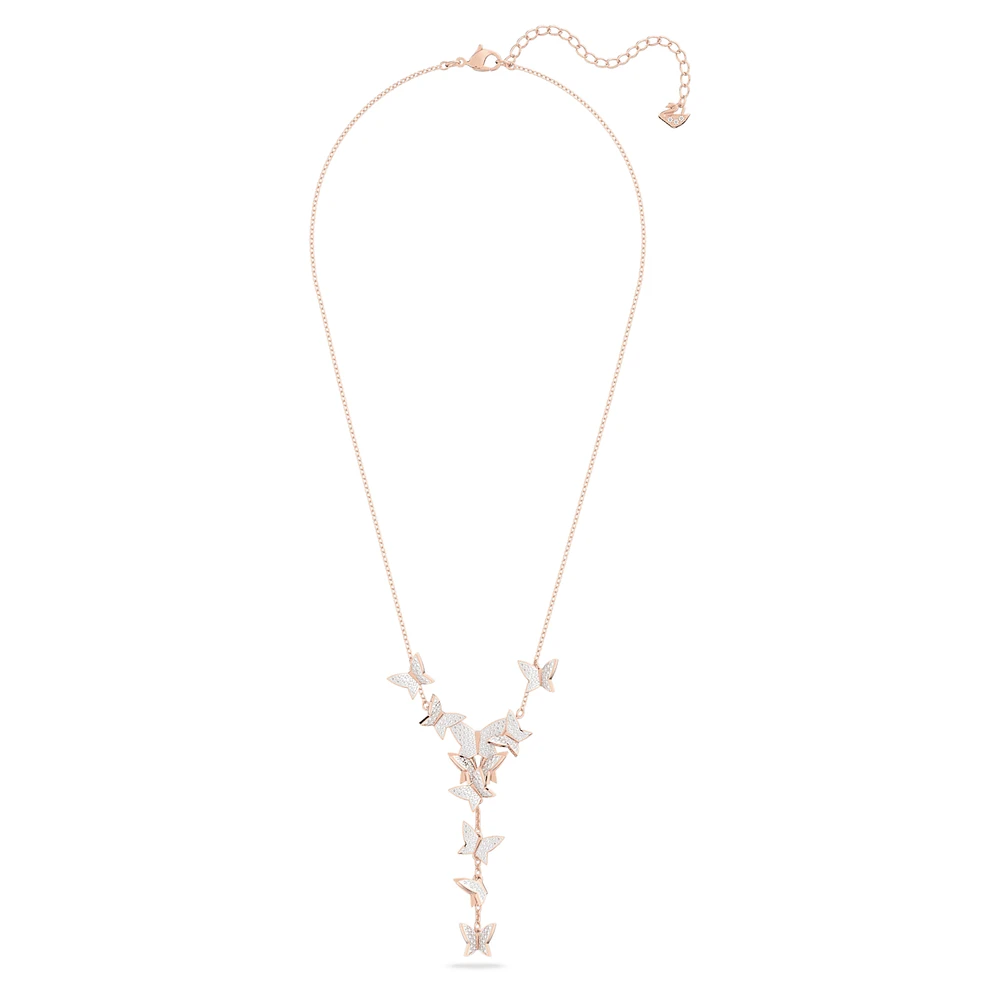 Idyllia Lilia Y necklace, Butterfly, White, Rose gold-tone plated by SWAROVSKI