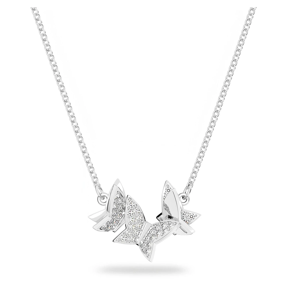 Idyllia Lilia necklace, Butterfly, White, Rhodium plated by SWAROVSKI
