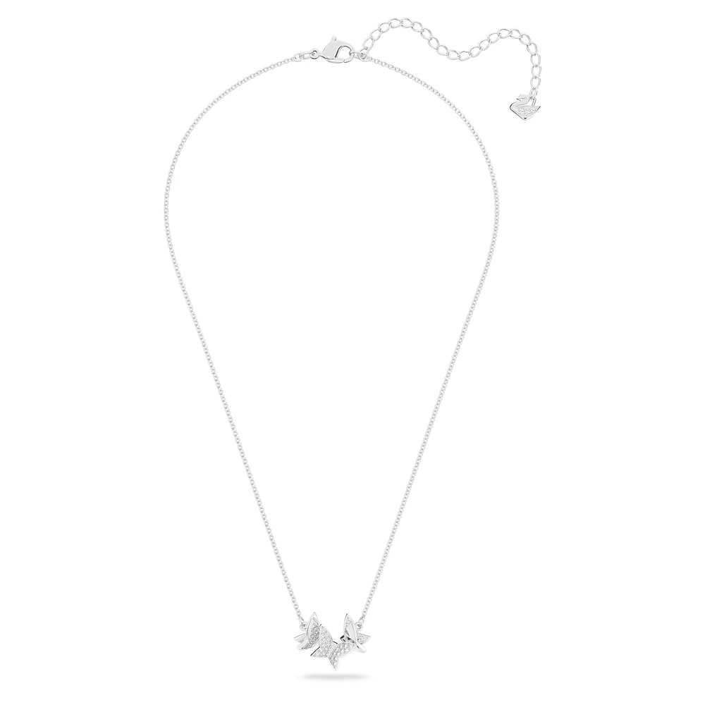 Idyllia Lilia necklace, Butterfly, White, Rhodium plated by SWAROVSKI