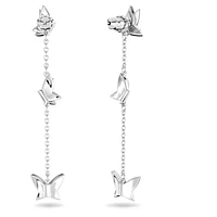 Idyllia Lilia drop earrings, Butterfly, Long, White, Rhodium plated by SWAROVSKI