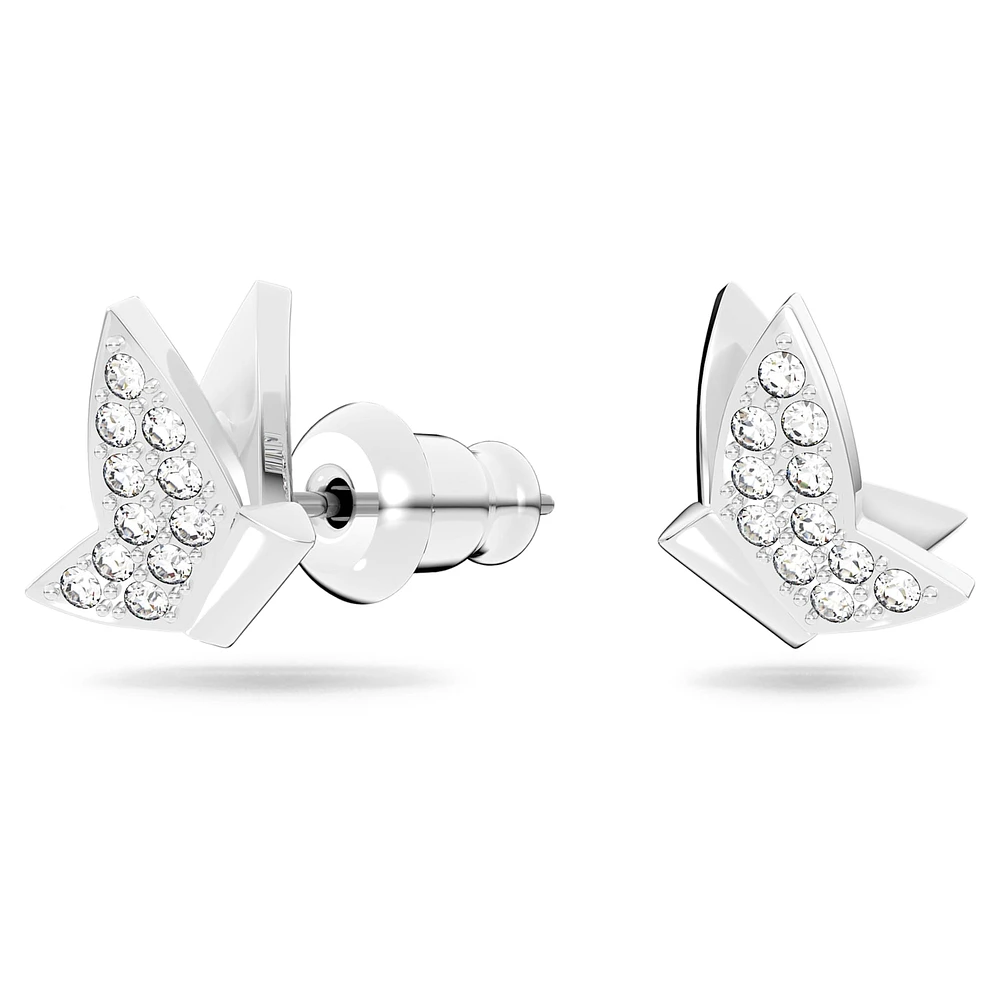 Idyllia Lilia stud earrings, Butterfly, White, Rhodium plated by SWAROVSKI