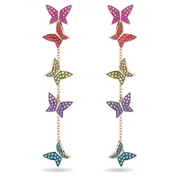Idyllia Lilia drop earrings, Butterfly, Long, Multicolored, Rose gold-tone plated by SWAROVSKI