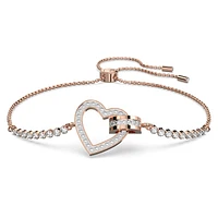 Lovely bracelet, Heart, White, Rose gold-tone plated by SWAROVSKI