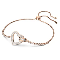 Lovely bracelet, Heart, White, Rose gold-tone plated by SWAROVSKI