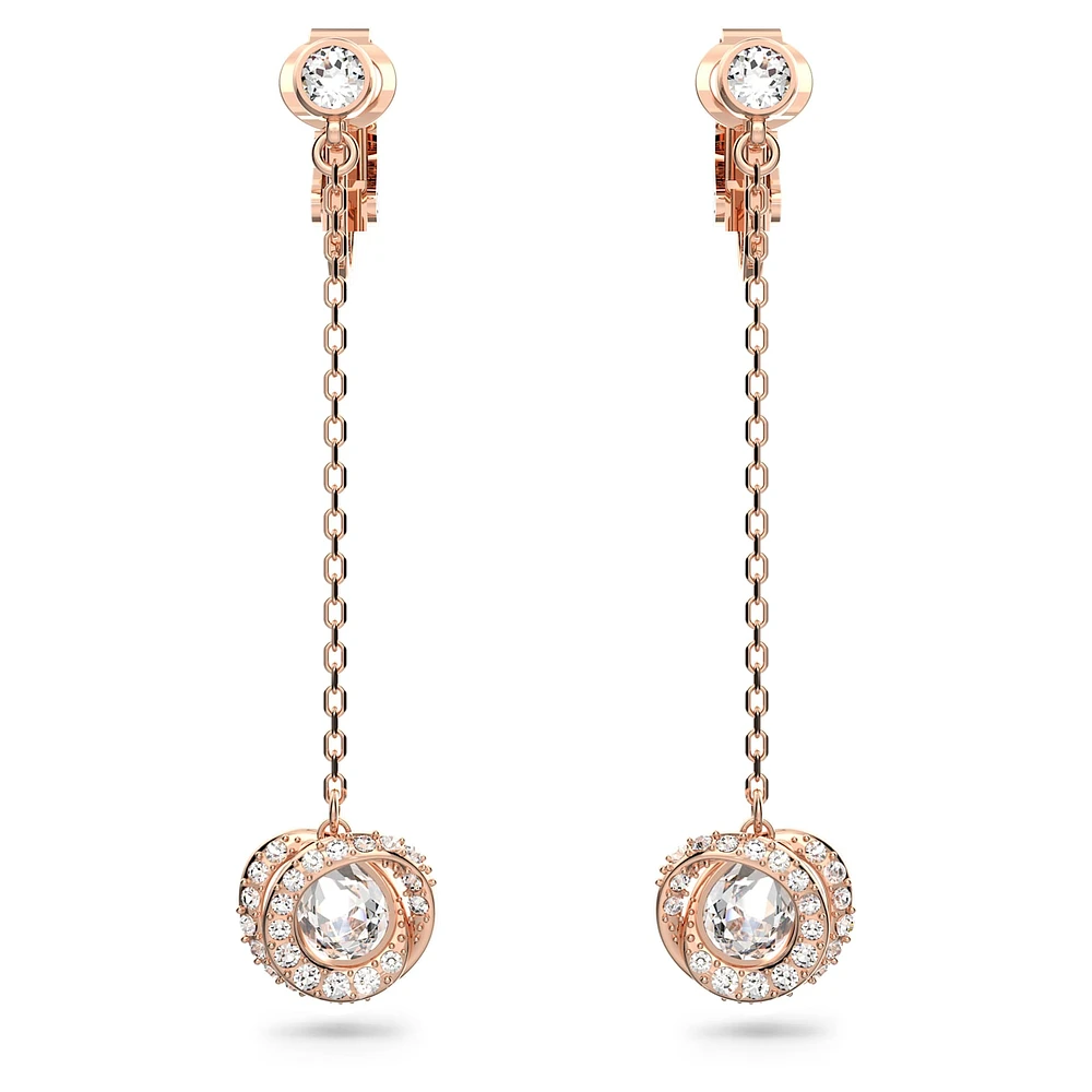 Generation clip earrings, Long, White, Rose gold-tone plated by SWAROVSKI
