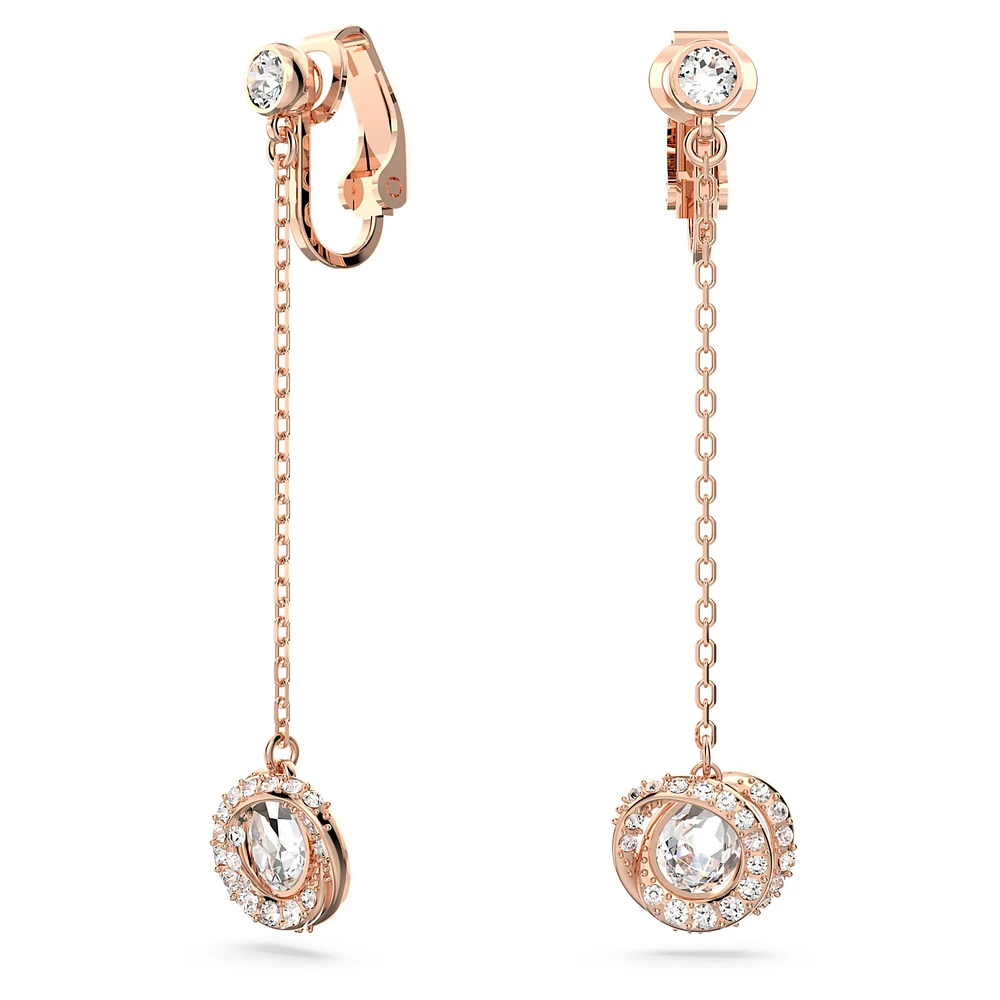 Generation clip earrings, Long, White, Rose gold-tone plated by SWAROVSKI