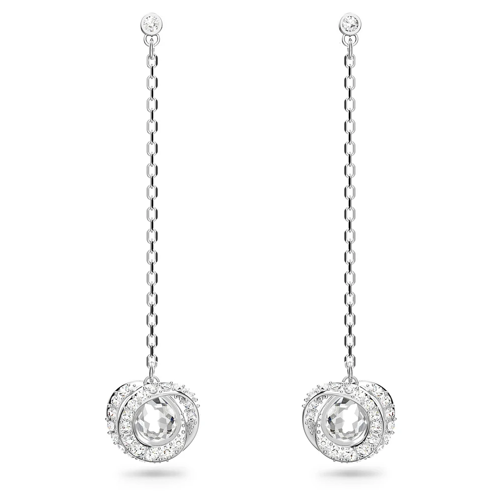 Generation drop earrings, Long, White, Rhodium plated by SWAROVSKI