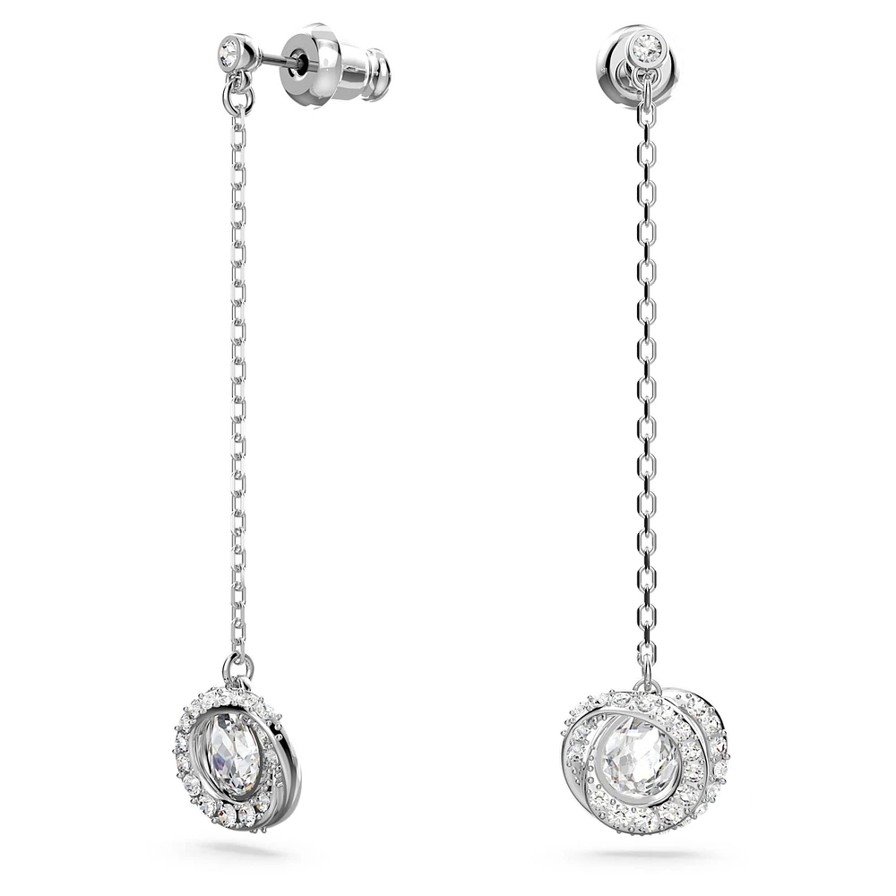 Generation drop earrings, Long, White, Rhodium plated by SWAROVSKI