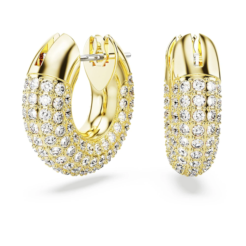 Dextera hoop earrings, Small, White, Gold-tone plated by SWAROVSKI