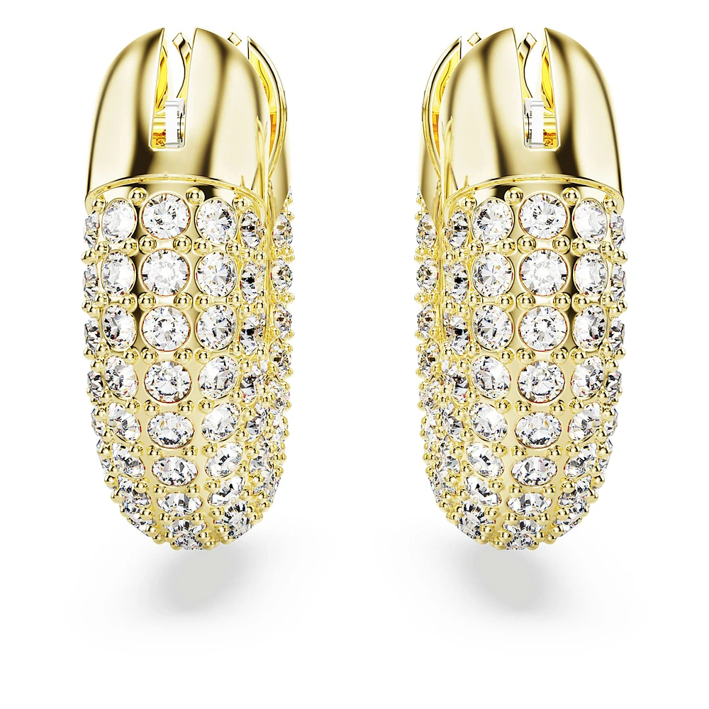 Dextera hoop earrings, Small, White, Gold-tone plated by SWAROVSKI