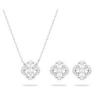Swarovski Sparkling Dance set, Mixed cuts, Clover, White, Rhodium plated by SWAROVSKI