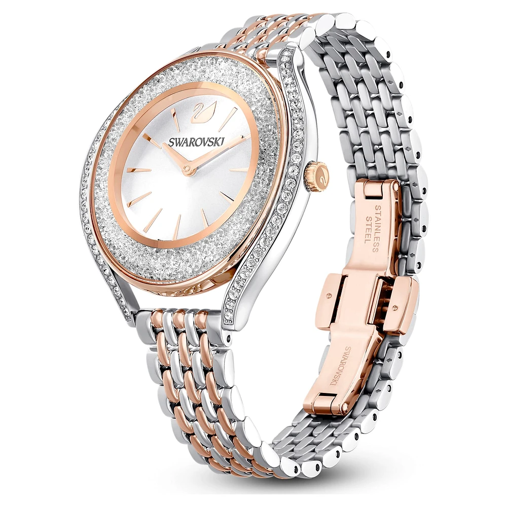 Crystalline aura watch, Swiss Made, Metal bracelet, Rose gold tone, Mixed metal finish by SWAROVSKI