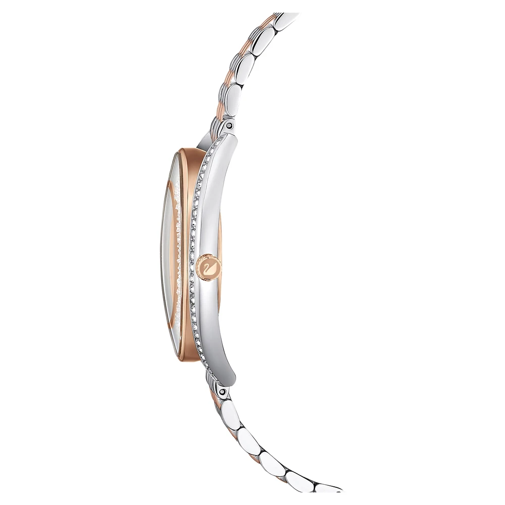 Crystalline aura watch, Swiss Made, Metal bracelet, Rose gold tone, Mixed metal finish by SWAROVSKI