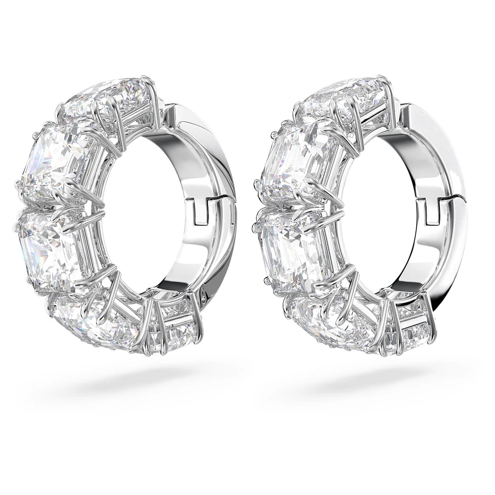 Millenia clip earrings, Square cut, White, Rhodium plated by SWAROVSKI