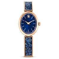 Crystal Rock oval watch, Swiss Made, Crystal bracelet, Blue, Rose gold-tone finish by SWAROVSKI
