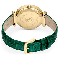 Crystalline wonder watch, Swiss Made, Leather strap, Green, Gold-tone finish by SWAROVSKI