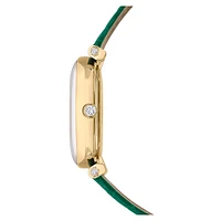 Crystalline wonder watch, Swiss Made, Leather strap, Green, Gold-tone finish by SWAROVSKI