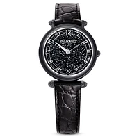 Crystalline Wonder watch, Swiss Made, Leather strap, Black, Black finish by SWAROVSKI