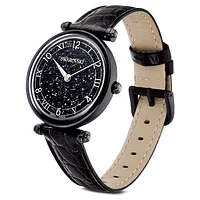 Crystalline Wonder watch, Swiss Made, Leather strap, Black, Black finish by SWAROVSKI