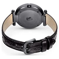 Crystalline Wonder watch, Swiss Made, Leather strap, Black, Black finish by SWAROVSKI