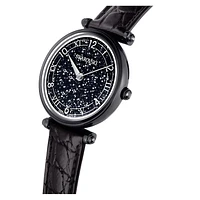 Crystalline Wonder watch, Swiss Made, Leather strap, Black, Black finish by SWAROVSKI