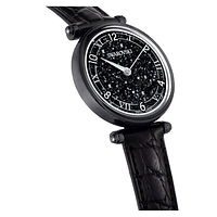 Crystalline Wonder watch, Swiss Made, Leather strap, Black, Black finish by SWAROVSKI