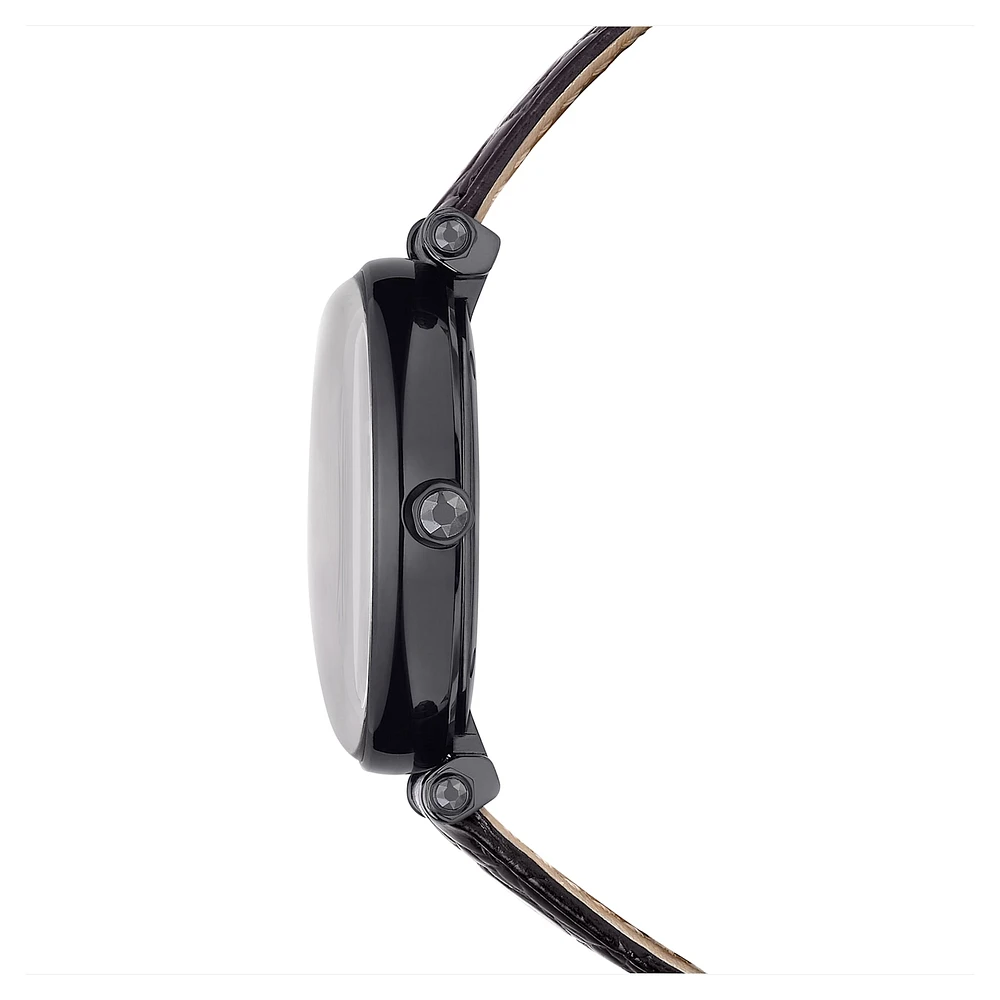 Crystalline Wonder watch, Swiss Made, Leather strap, Black, Black finish by SWAROVSKI