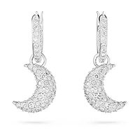Luna drop earrings, Moon, White, Rhodium plated by SWAROVSKI