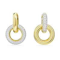 Dextera hoop earrings, Asymmetrical design, Interlocking loop, White, Gold-tone plated by SWAROVSKI