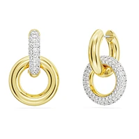 Dextera hoop earrings, Asymmetrical design, Interlocking loop, White, Gold-tone plated by SWAROVSKI