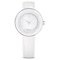 Crystalline lustre watch, Swiss Made, Leather strap, White, Stainless steel by SWAROVSKI