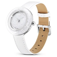 Crystalline lustre watch, Swiss Made, Leather strap, White, Stainless steel by SWAROVSKI