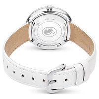 Crystalline lustre watch, Swiss Made, Leather strap, White, Stainless steel by SWAROVSKI
