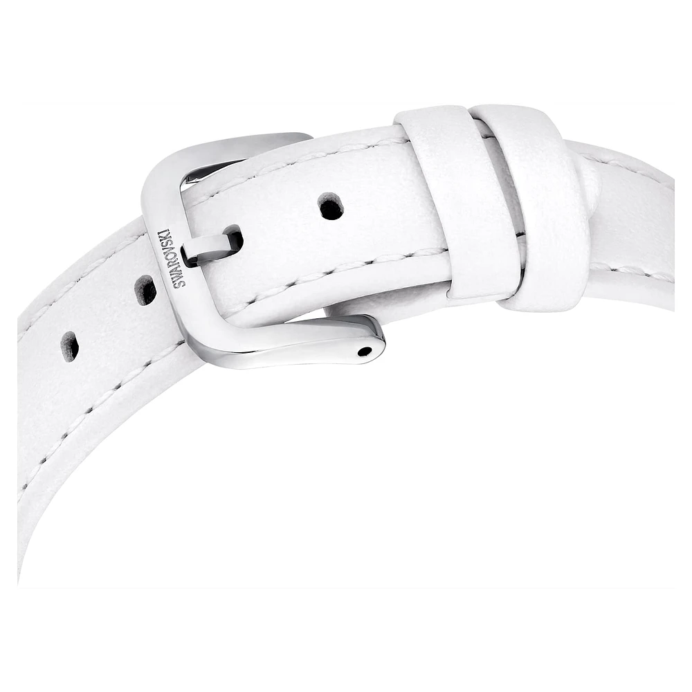 Crystalline lustre watch, Swiss Made, Leather strap, White, Stainless steel by SWAROVSKI