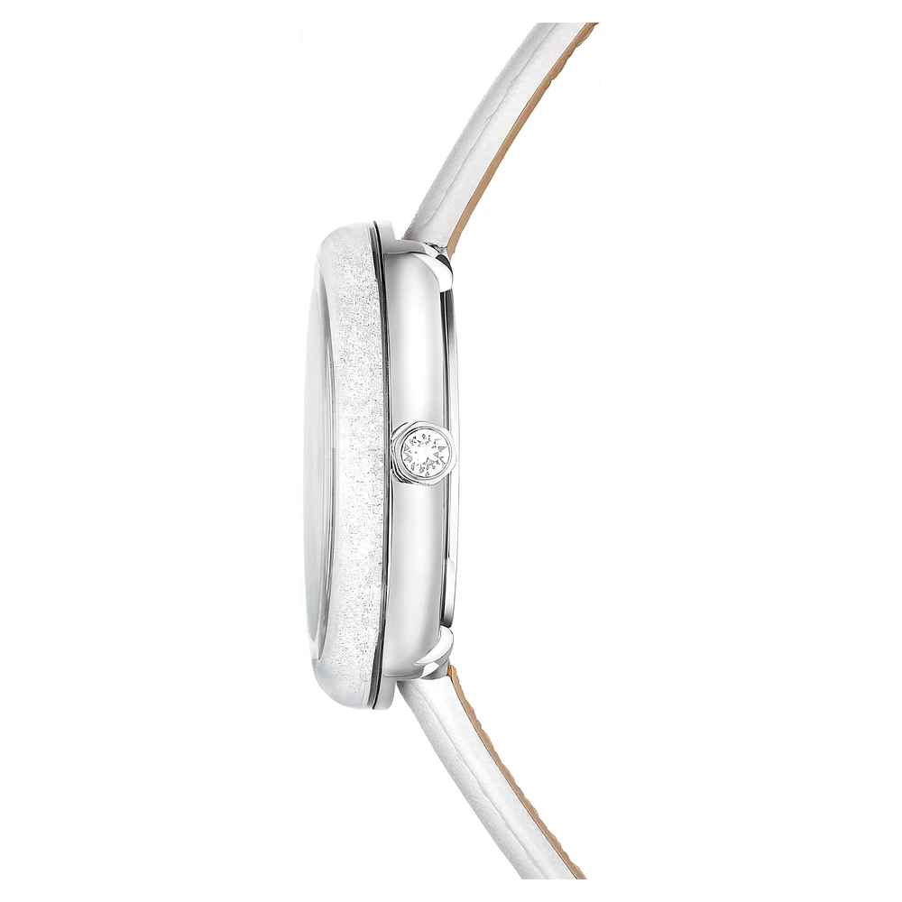 Crystalline lustre watch, Swiss Made, Leather strap, White, Stainless steel by SWAROVSKI