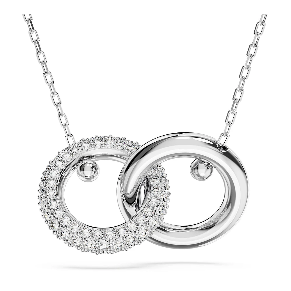 Dextera pendant, Interlocking loop, White, Rhodium plated by SWAROVSKI